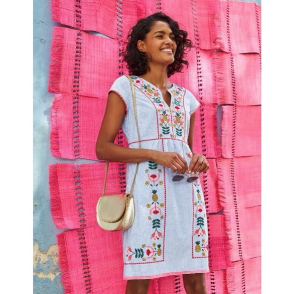 Boden Bea Linen Embroidered Tunic Dress